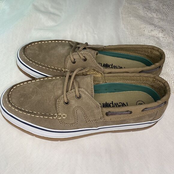 NEWPORTS Boat Shoes Suede Nubuck Lace Up Loafers Rubber Soles Mens 8 Tan Brown - Picture 3 of 8